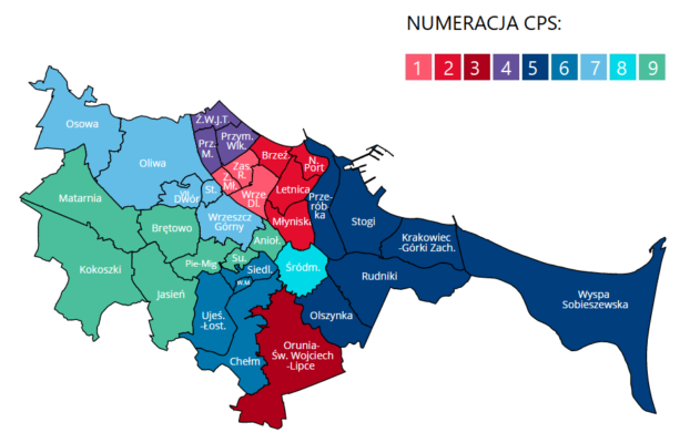 CPSy - mapa Gdańska nowy podział od 01.03.2017